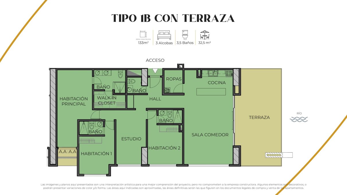 plano tipo 1B con terraza Vive Río